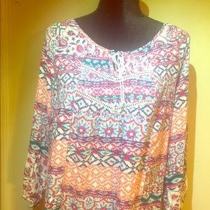 Faded Glory Blouse, 2X(20),3/4 sleeve, red & blue